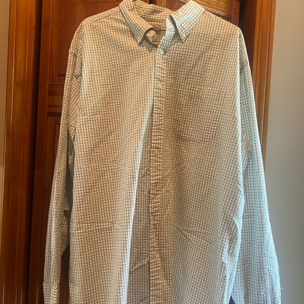 L.L. Bean Green and White Checkered Button Down Shirt